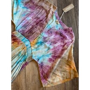 Khush= Poppy Maxi Dress Tie Dye V-Neck Kimono Sleeve Bohemian Small